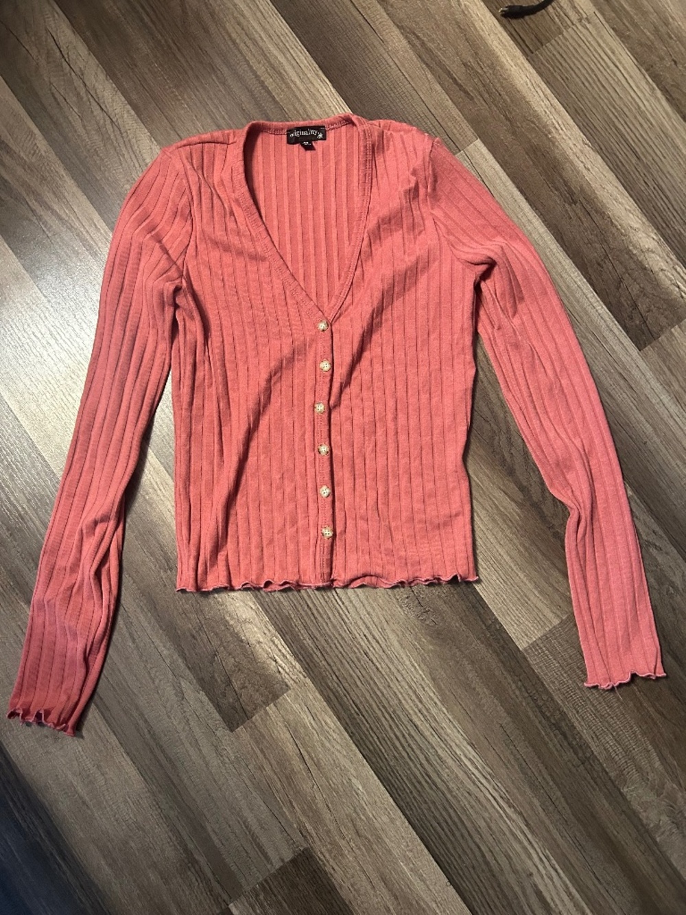 Originality Dusty Rose Ribbed Button Front Cardigan Top Size M